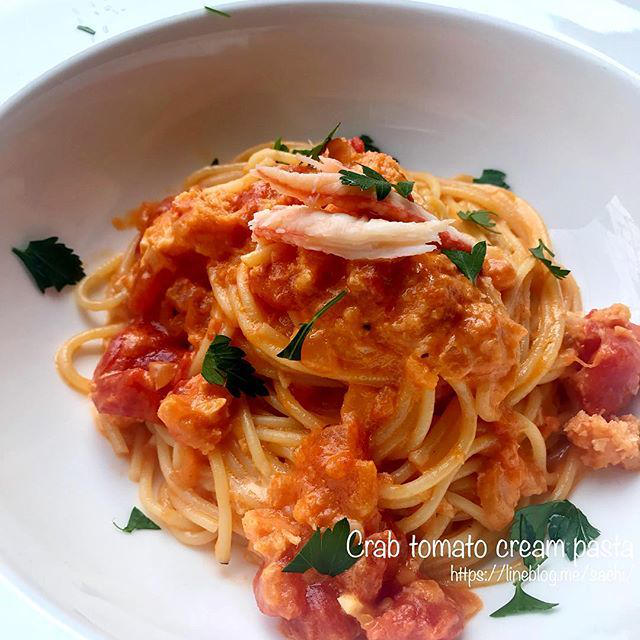 ずわい蟹のトマトクリームパスタ♡【#簡単レシピ#パスタ】