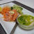 ノルウェー・サーモンの刺身の洋風パセリオイルとガーリックソース添え（Norwegian Salmon Sashimi with Parsley Oil and Garlic Sauce）