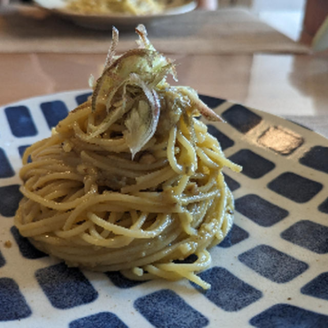 焼きナスとミョウガのパスタ