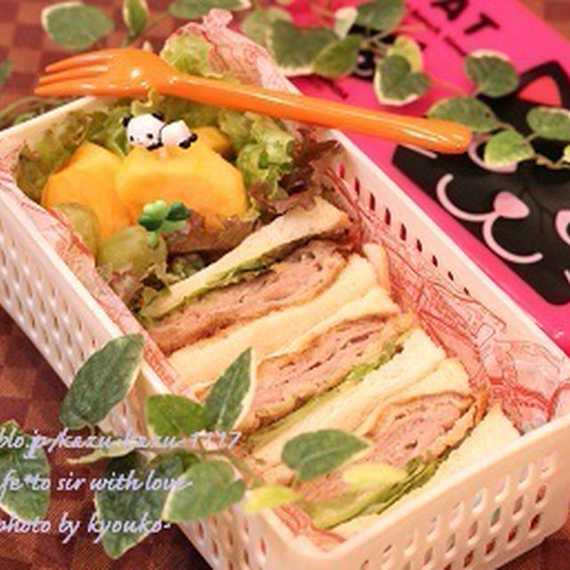 カフェ弁当☆薄切り肉で・カツサンド弁当