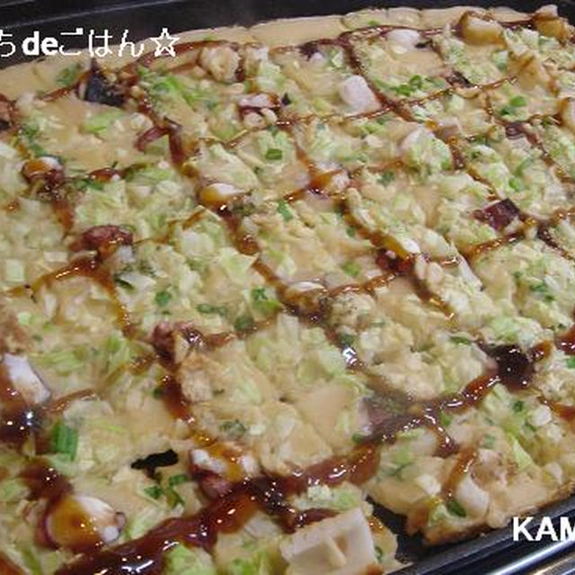 ホットプレートでぺったこ焼き♪四角いたこ焼き！楽チン美味しい?☆