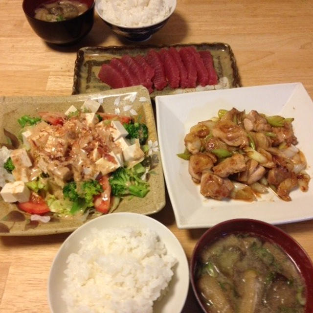 一昨日の晩御飯は鶏とねぎの炒め物など～