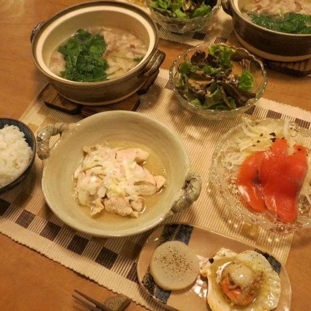 塩鶏と豚バラとクレソンの鍋仕立ての晩ご飯　と　お義母さんちの「寒アヤメ」♪