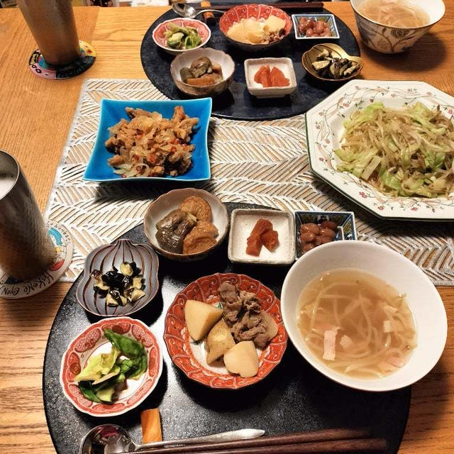 ダンナごはん！きゃべつもやし炒めとキャリーオーバーのいか南蛮漬け、作り置き中心で小鉢6品＋スープ