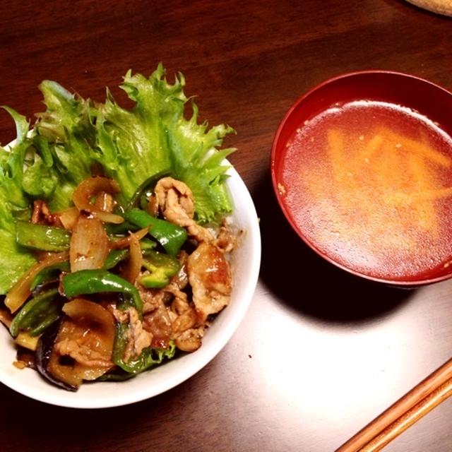 野菜と豚の生姜焼き丼