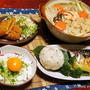 うどんすきとピザポテトコロッケ