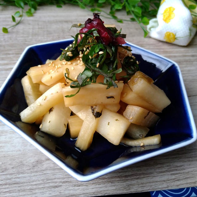 【掲載報告】ポリ袋で揉み込んで漬けておくだけ☆春大根の梅しそ和え〜おやつ感覚で食べれるって〜
