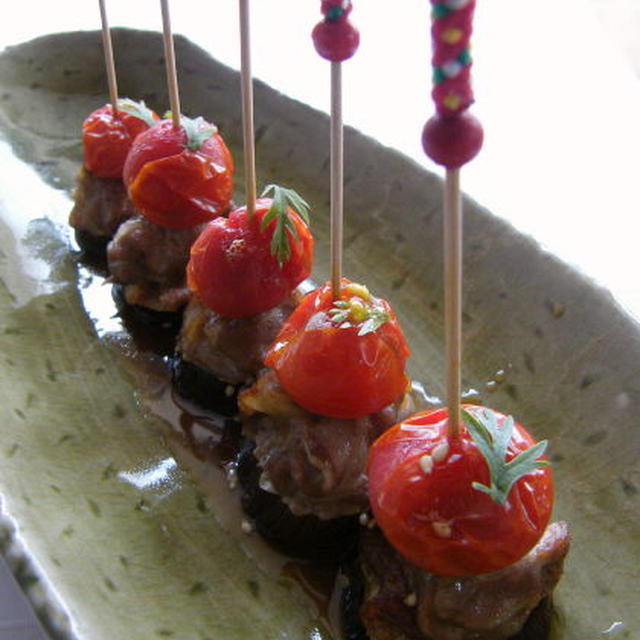 オーブンで作る！焼きトマトと豚肉のピンチョス チリポン酢風味