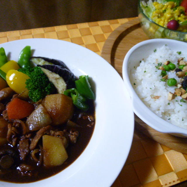 具だくさんカシミールカレーの献立　夕ご飯