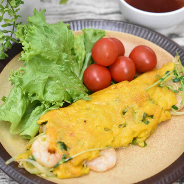 包丁・まな板いらず！キッチンバサミで簡単｜豆苗ともやし入りのベトナム風お好み焼き