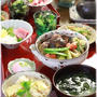 【レシピ】温玉のっけ　すき焼き風牛ごぼう煮込み。と　献立。左義長。