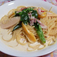 春パスタのクリーム仕立て