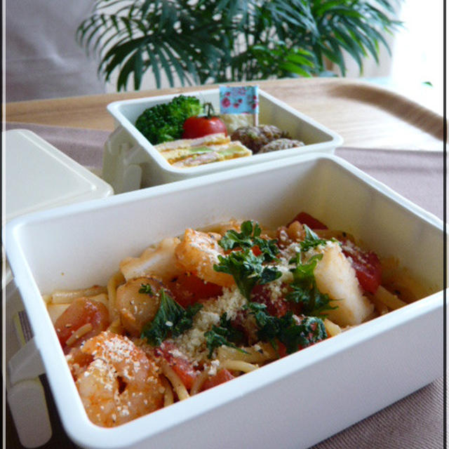 手抜きシーフードパスタ弁当
