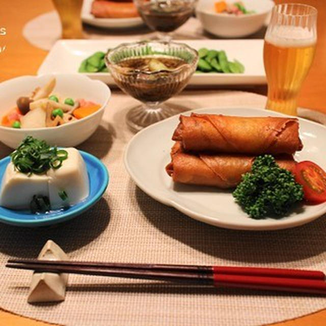 『春巻き』とストウブで『根菜煮』の献立。