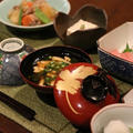レシピ付き献立　お刺身の盛り合わせ・肉じゃが・ごま豆腐・小松菜のおろし和え・ところてん・お味噌汁