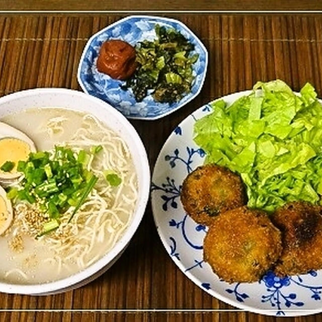 マルちゃん正麺と大葉包み肉詰め椎茸フライ