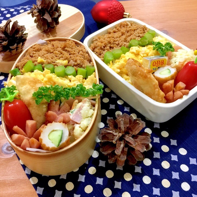 わっぱと女子高生の　そぼろお弁当