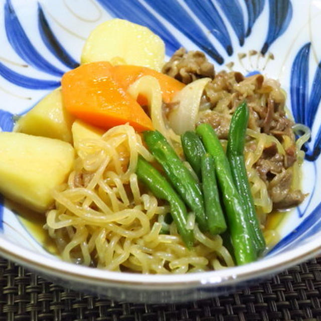 すき焼き風のしらたき肉じゃが