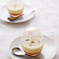 りんごブランデーのカラメルジュレ　さつまいもスープと