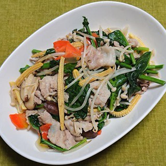 寄せ集めの材料で、シンプルな味付けの肉野菜炒め