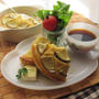 朝カフェ♪グラタン皿でレーズンとさつま芋の米粉パンケーキ