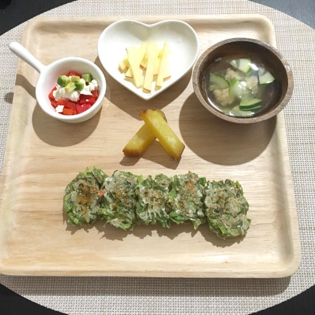 【離乳食完了期】お子様ランチ♡桜海老のお好み焼き&自家製カッテージチーズのサラダ