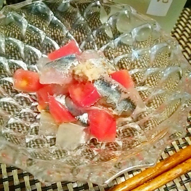 秋刀魚とトマトの出汁寒天、秋刀魚のいくら醤油焼きと溝の口秋刀魚祭りの夜
