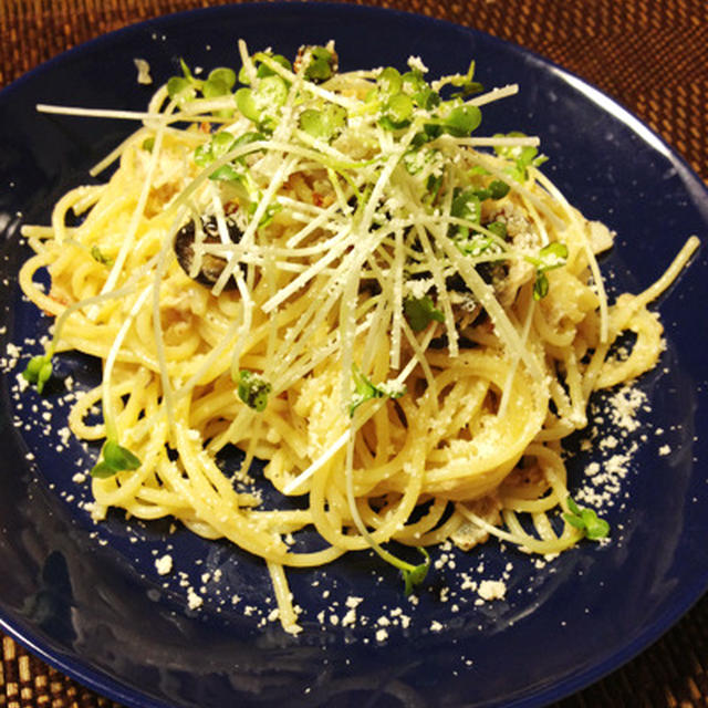 鯖のディップをアレンジして、アレンジパスタ