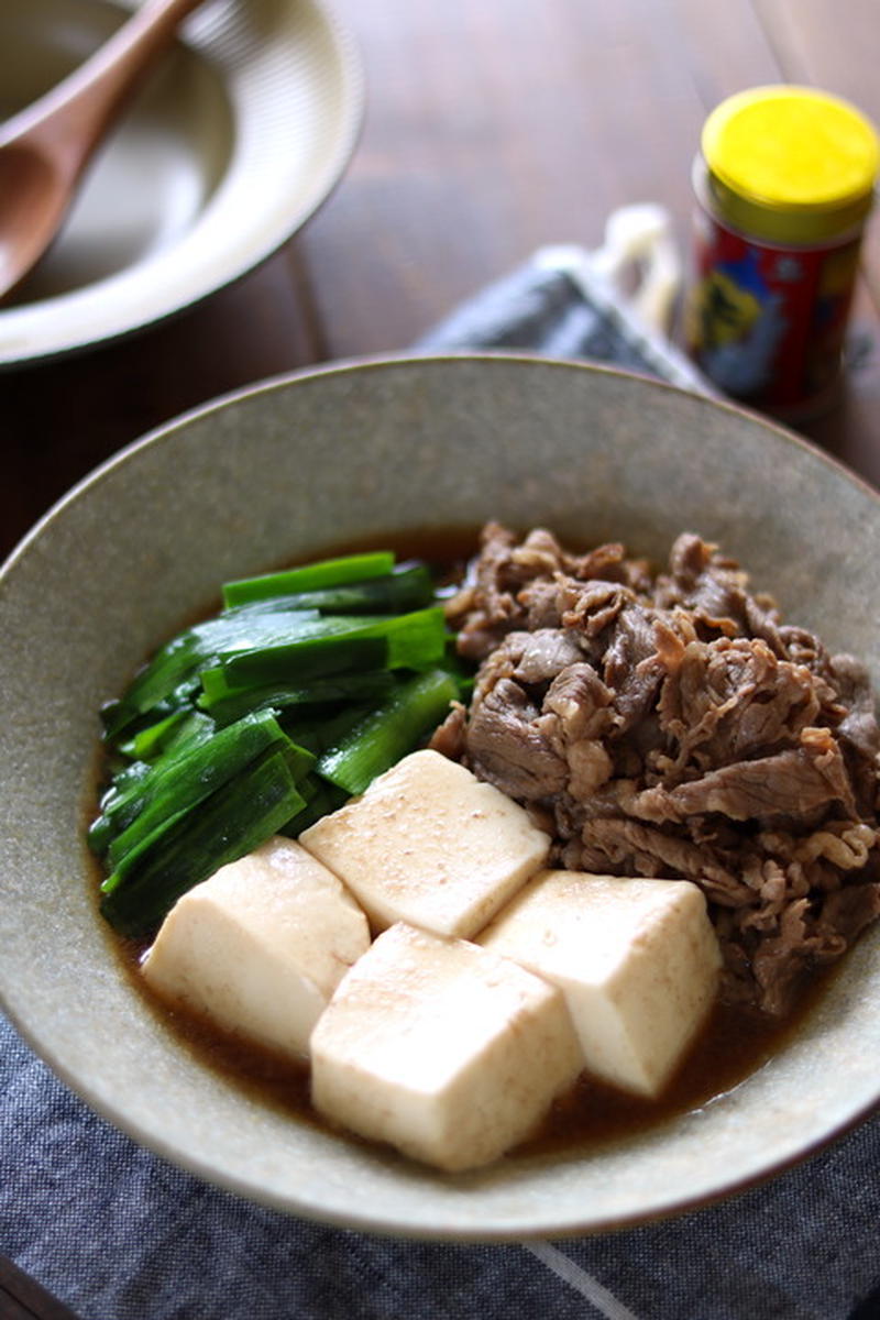 今日の主菜『牛肉とニラのすき煮』