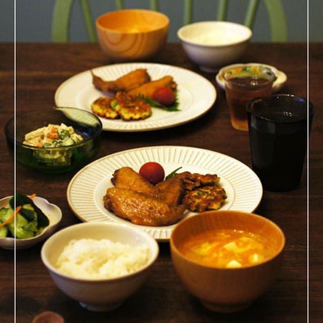 手羽先の甘辛煮定食