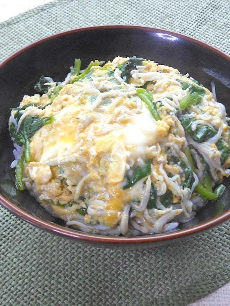 超簡単！やさしい味でボリュームたっぷり〜ほうれん草としらすの卵丼。