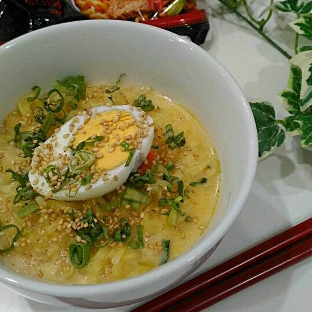 《レシピ有》牛乳でまろやか☆辛ラーメン、5歳児カタカナ、食事の記録9/27。