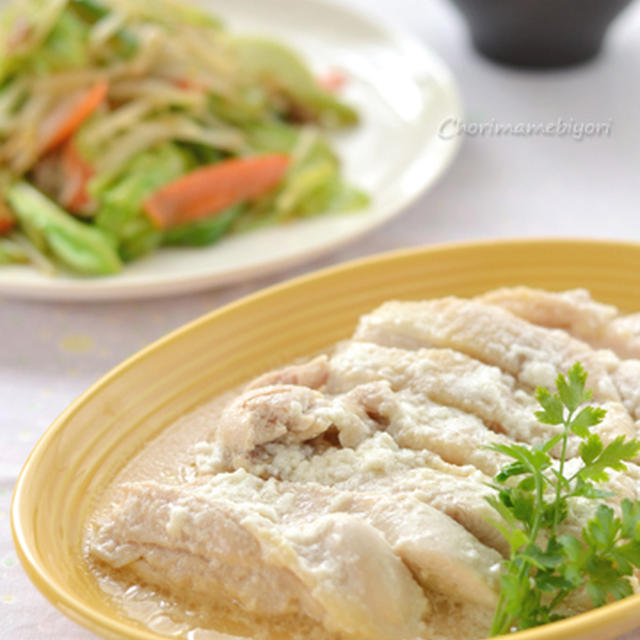 １枚からでも大丈夫～白鶏。シャキシャキ野菜炒め。塩鮭汁の晩ご飯。