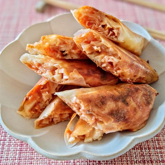 【寒天春巻き】トマトソース味でチーズを混ぜて濃厚！