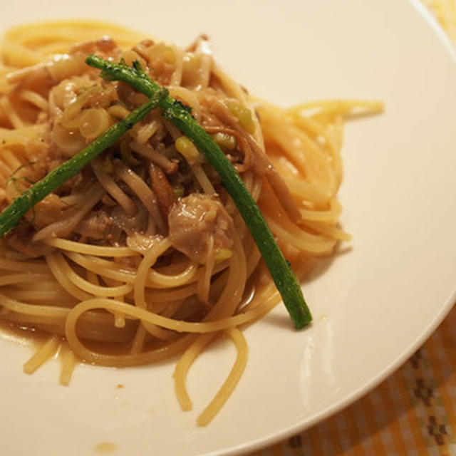 手作り味噌とネギのパスタ