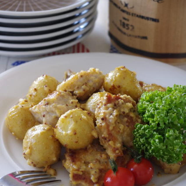 ゴロゴロ新じゃがと鶏肉のマスタードマヨネーズ炒め