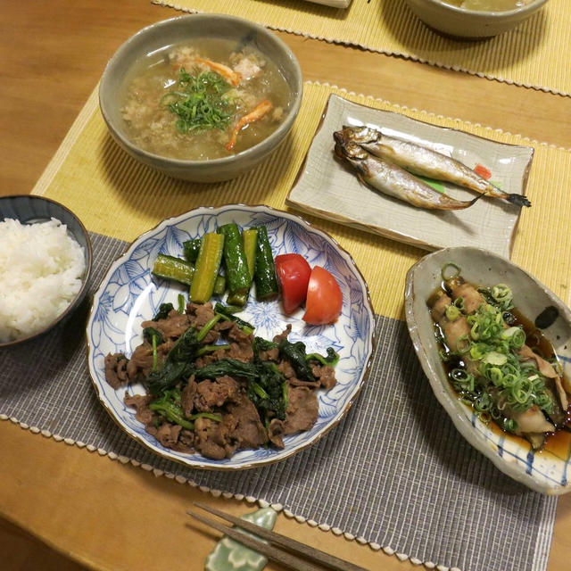 牛肉と法蓮草のシンプル炒めとあの人の♡りん料理　と　めだかちゃん♪