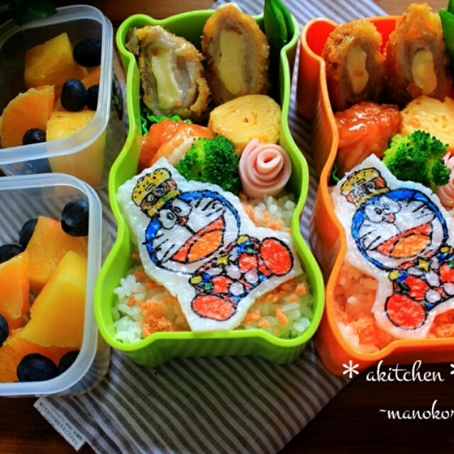 【キャラ弁】ドラえもんスペースヒーローズのチーズミルフィーユカツ弁当