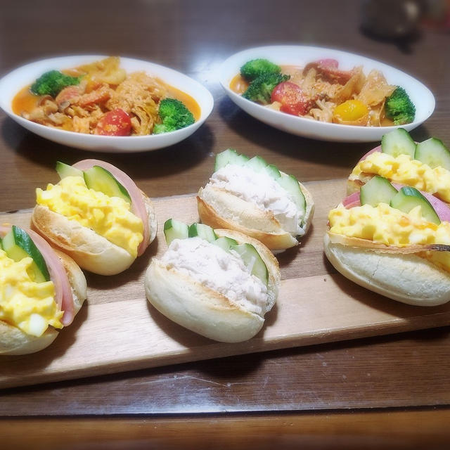 【家ごはん】 サンドイッチとスープ ブランチ♪ * 無印ビスク * コストコ メニセーズミニパン