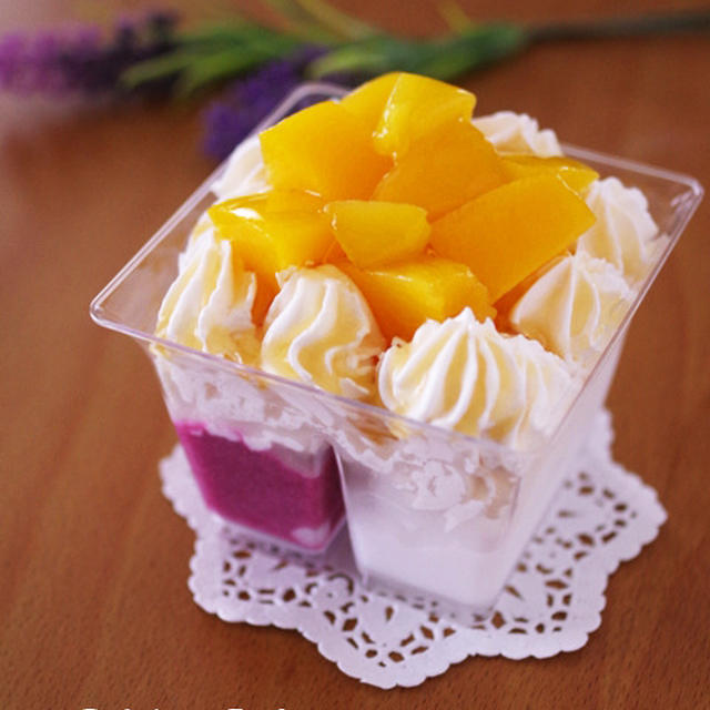 ふたつの味が楽しめる透明しっかりカップで、アイス2種はちみつクリームカップ(容器モニター)♪