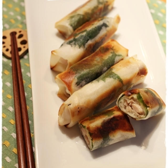 鶏と青シソ春巻き　&　餅明太子春巻き