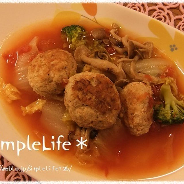 鶏おからボールの白菜スープ