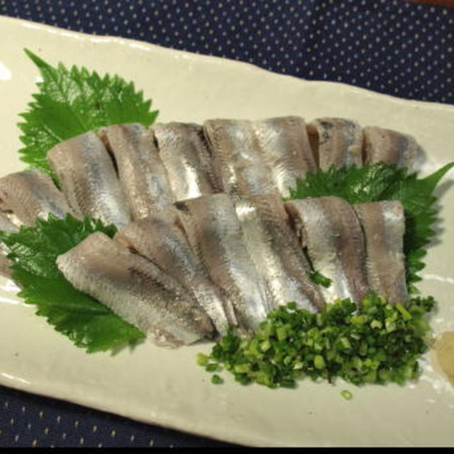 小羽イワシの刺身　手開きしてつくりました。