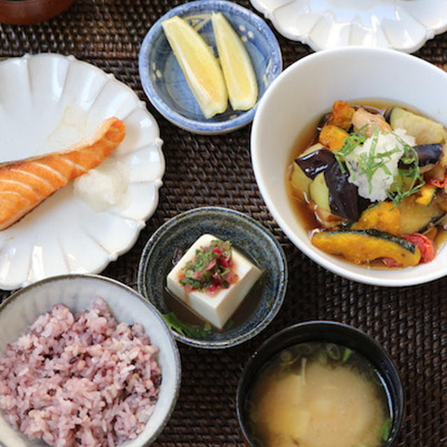 ＊鶏肉と夏野菜の黒酢だし