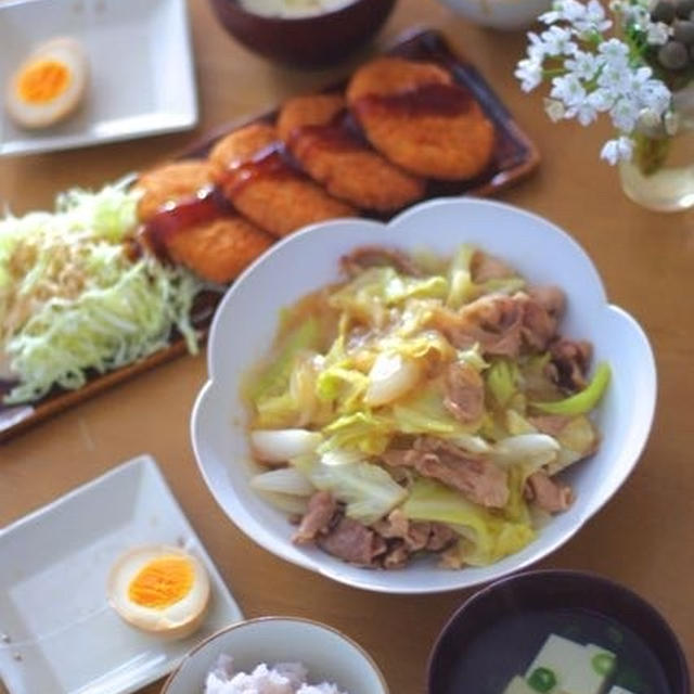 春雨入り！豚こまと春キャベツの中華スープ煮。　漢字プリント。