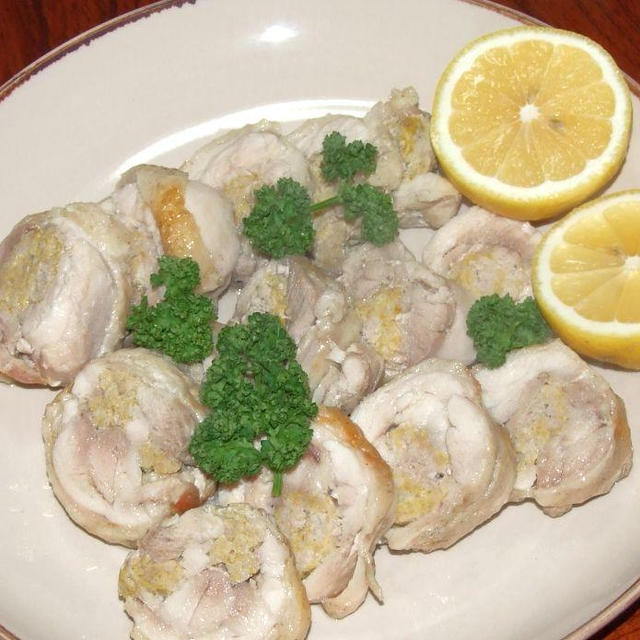 鶏と豚のフライパンで蒸し焼き