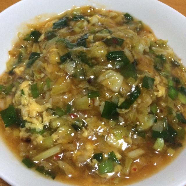 「緑色のヘルシー餡かけ炒飯」緑野菜を餡に