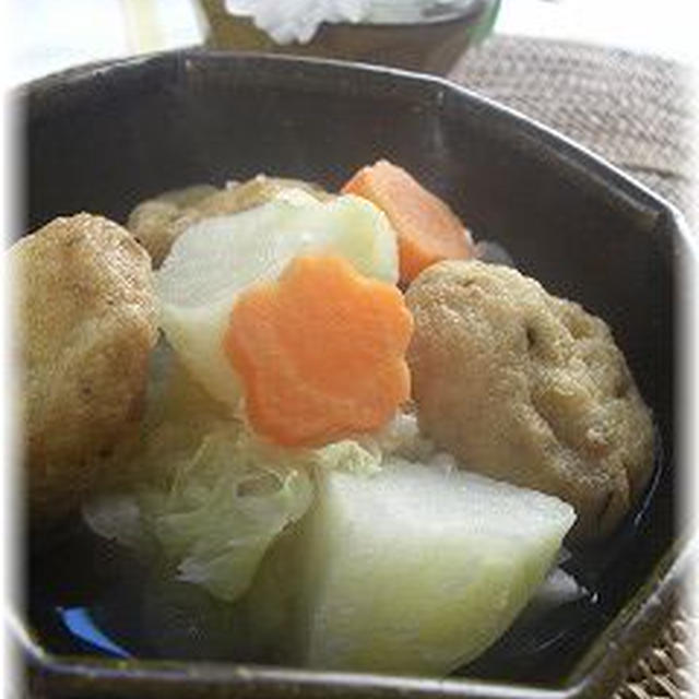 キャベツとがんもの生姜煮。　と献立。