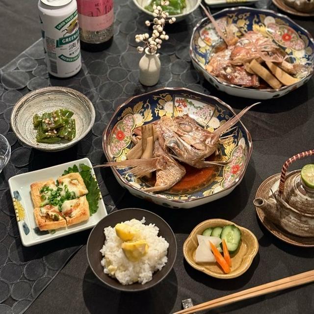 今夜も松茸の土瓶蒸しと栗ごはん(〃ω〃)と、鯛の兜煮の夜ごはん