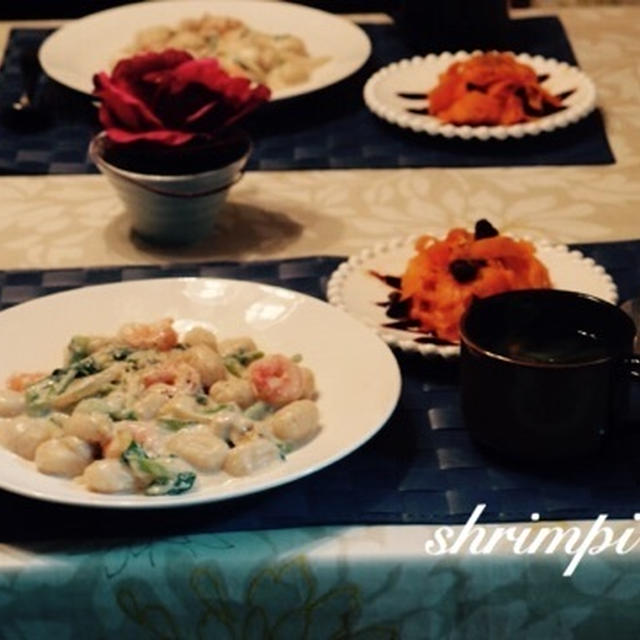 えびとほうれん草の豆乳クリームニョッキ♡とやっぱり花粉症・・